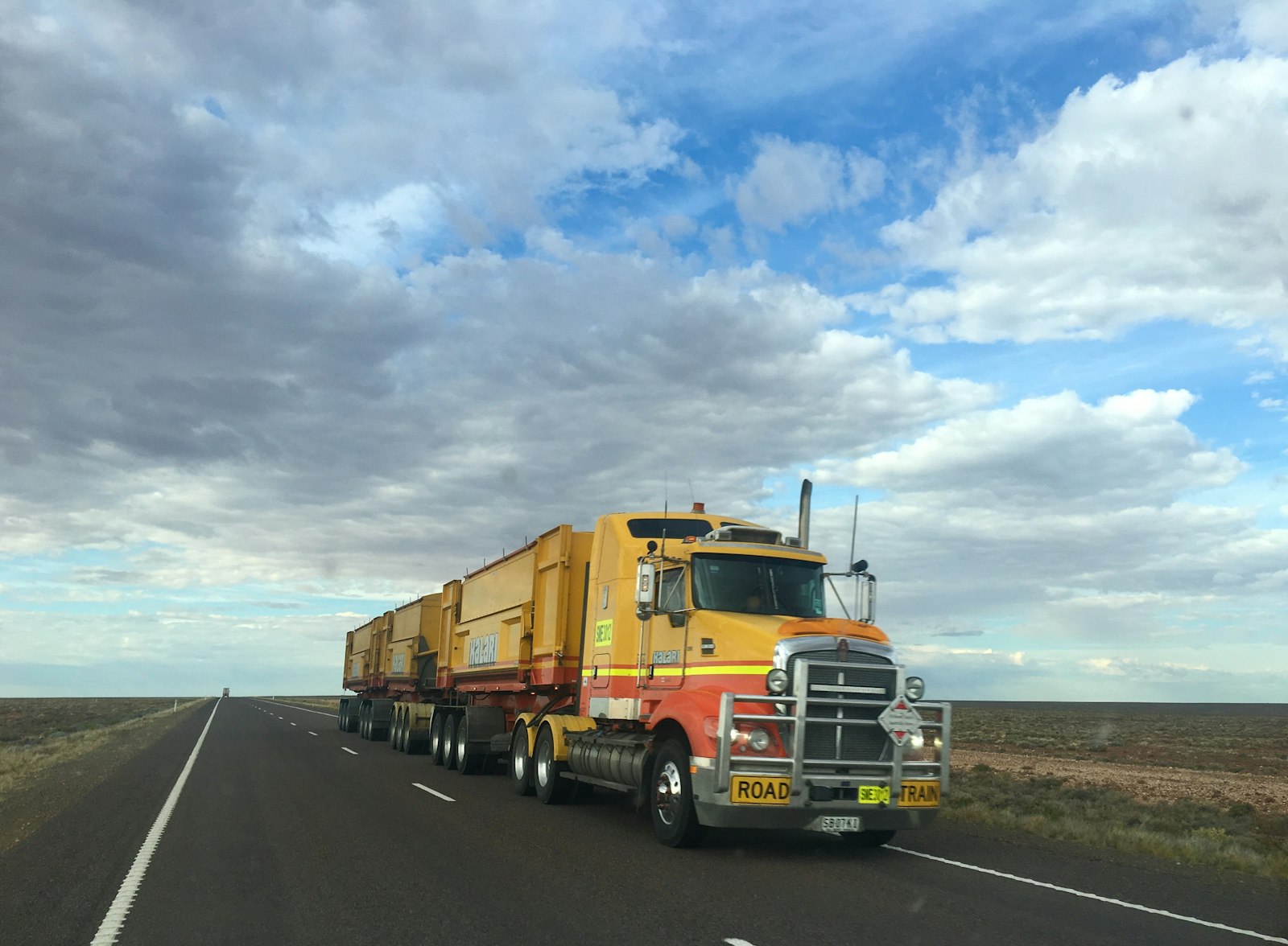 Australian road train on outback highway